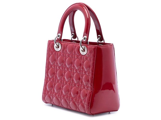 Borsa Lady Dior Medium in pelle verniciata Cannage rossa Dior - vista 2