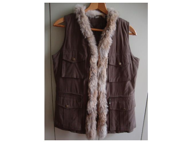 inconnue Parka sin mangas de algodón caqui con ribete de piel - vista 6
