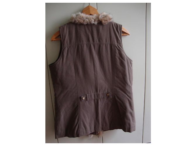 inconnue Parka sin mangas de algodón caqui con ribete de piel - vista 7