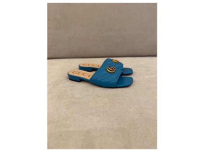 Gucci Marmont Mules in pelle matelassé blu - vista 4