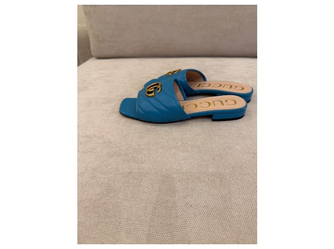 Gucci Marmont Mules in pelle matelassé blu - vista 5