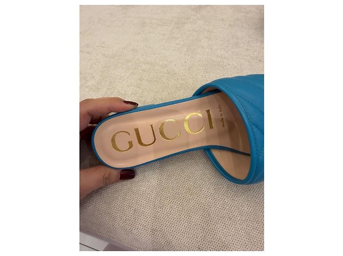 Gucci Marmont Mules in pelle matelassé blu - vista 6
