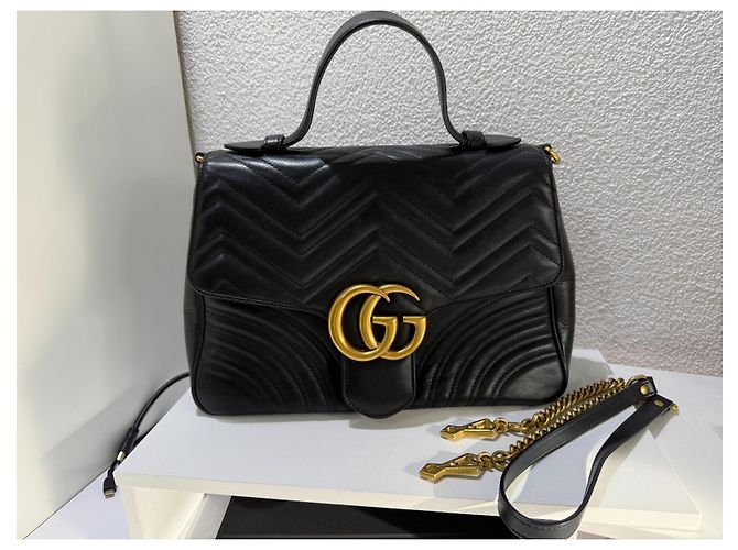 Gucci GG Marmont Borsa a Mano Top Handle in Pelle Nera - vista 15