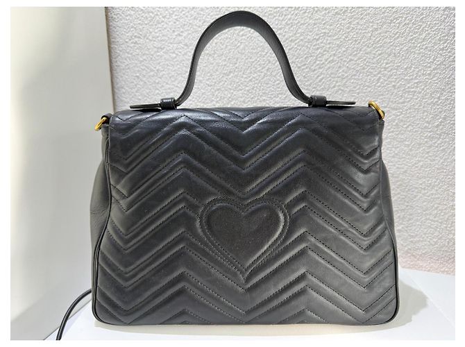 Gucci GG Marmont Borsa a Mano Top Handle in Pelle Nera - vista 3