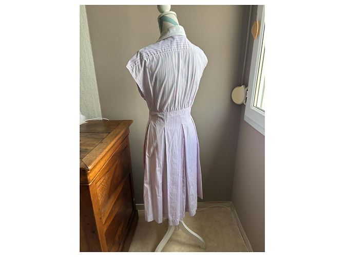 Chanel Gestreiftes Hemdkleid aus Baumwolle - Violett/Weiß - Ansicht 2