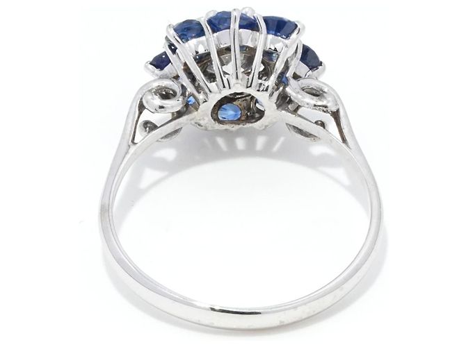 Autre Marque Anello Platino Diamante Taglio Antico e Zaffiri - vista 3