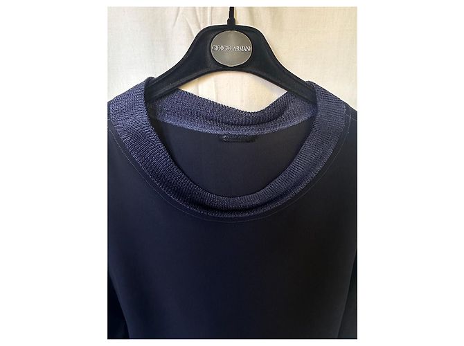Giorgio Armani Rundhals-Pullover aus Seide in Marineblau - Ansicht 2