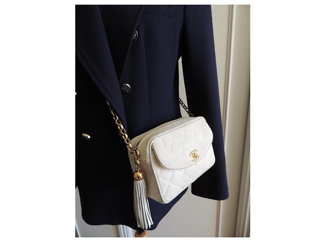 Chanel Piccola Camera Bag in Lino Écru - vista 18