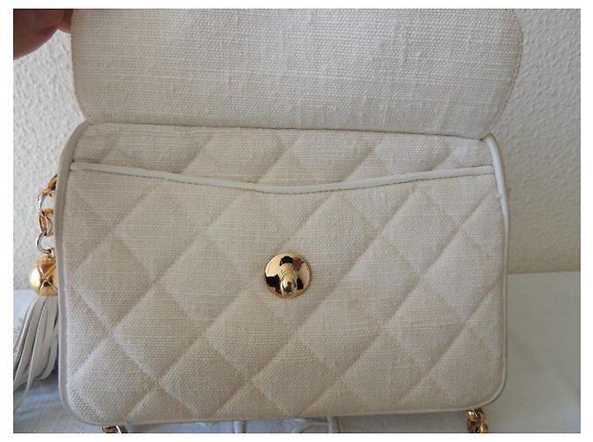 Chanel Piccola Camera Bag in Lino Écru - vista 7