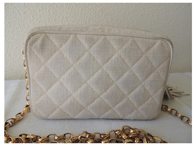 Chanel Piccola Camera Bag in Lino Écru - vista 8