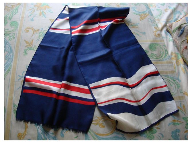 Hermès Pañuelo de Seda a Rayas Azul, Blanco, Rojo - vista 2
