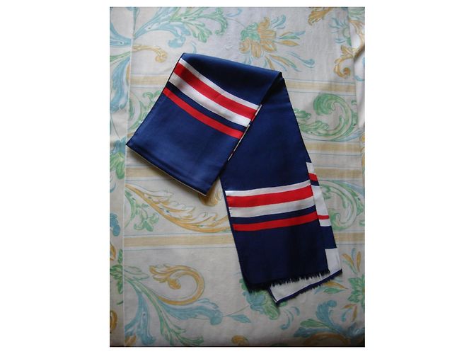 Hermès Pañuelo de Seda a Rayas Azul, Blanco, Rojo - vista 3