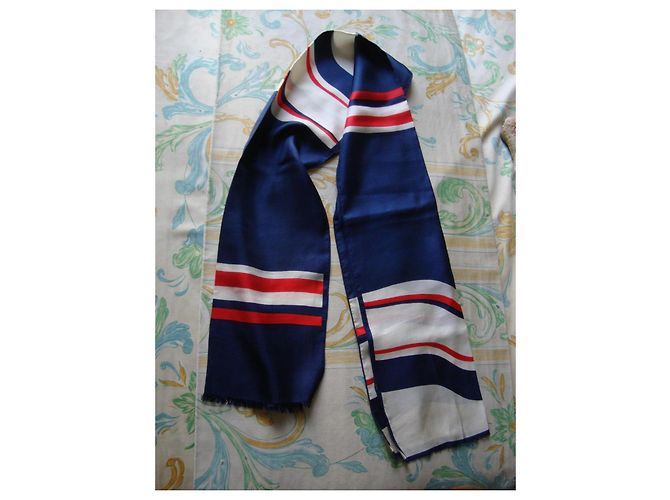 Hermès Pañuelo de Seda a Rayas Azul, Blanco, Rojo - vista 4