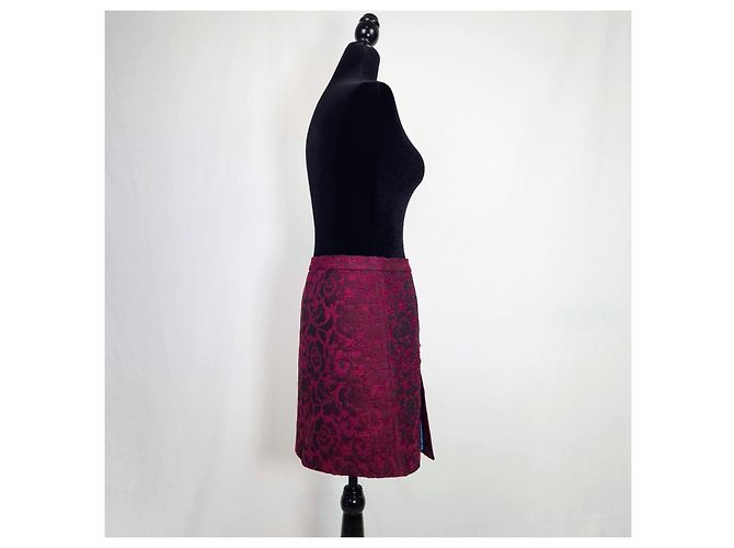 D&G Dolce & Gabbana Falda Mini Brocada Bordeaux Strass - vista 6