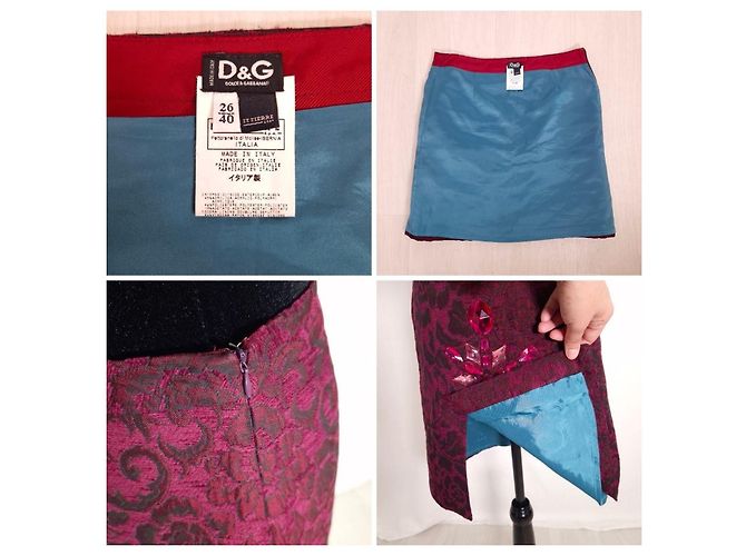 D&G Dolce & Gabbana Falda Mini Brocada Bordeaux Strass - vista 7