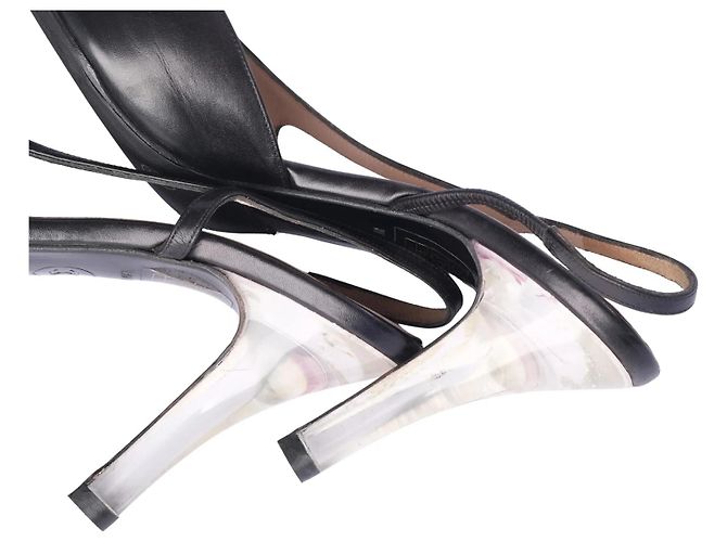 Décolleté Slingback Chanel Vintage in pelle nera e raso con punta a contrasto - vista 5