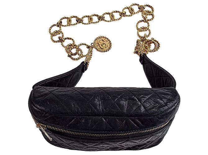 Chanel Gürteltasche mit Kette aus gestepptem Lammleder Schwarz - Ansicht 5
