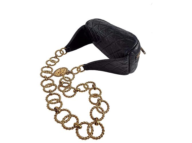 Chanel Gürteltasche mit Kette aus gestepptem Lammleder Schwarz - Ansicht 6