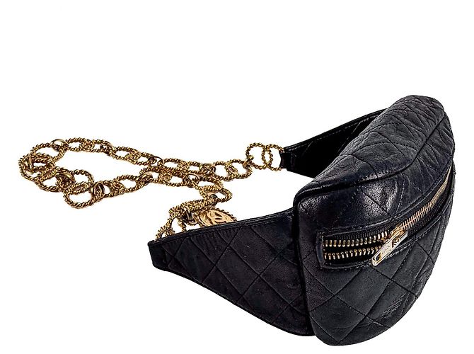 Chanel Gürteltasche mit Kette aus gestepptem Lammleder Schwarz - Ansicht 7