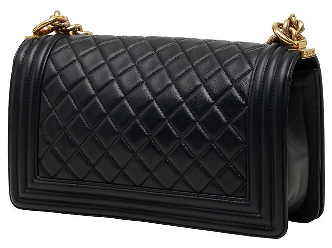 Borsa a tracolla Chanel Boy Flap in pelle d'agnello matelassé, Old Medium, Nera - vista 2