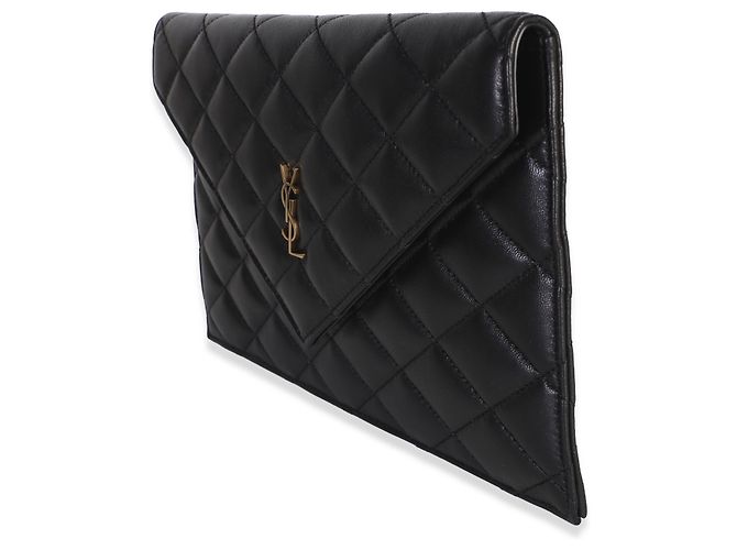 Autre Marque Saint Laurent Black Matelasse Lambskin Paris Pouch - vista 3