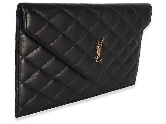Autre Marque Saint Laurent Black Matelasse Lambskin Paris Pouch - vista 4
