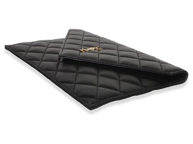 Autre Marque Saint Laurent Black Matelasse Lambskin Paris Pouch - vista 6
