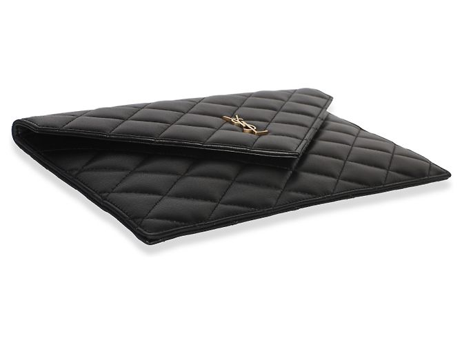 Autre Marque Saint Laurent Black Matelasse Lambskin Paris Pouch - vista 7