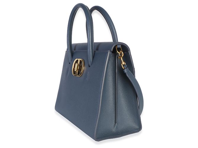 Christian Dior Tote St. Honore Large in Pelle di Vitello Granulata Blu - vista 3
