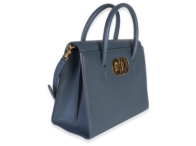 Christian Dior Tote St. Honore Large in Pelle di Vitello Granulata Blu - vista 4