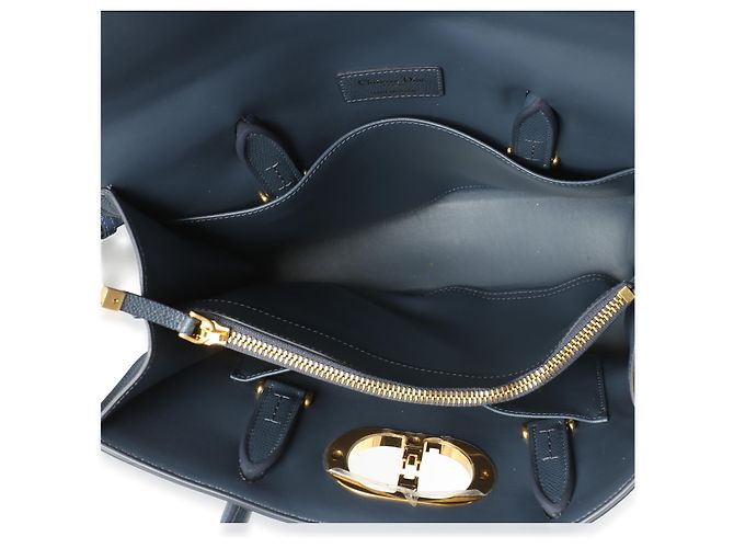 Christian Dior Tote St. Honore Large in Pelle di Vitello Granulata Blu - vista 5