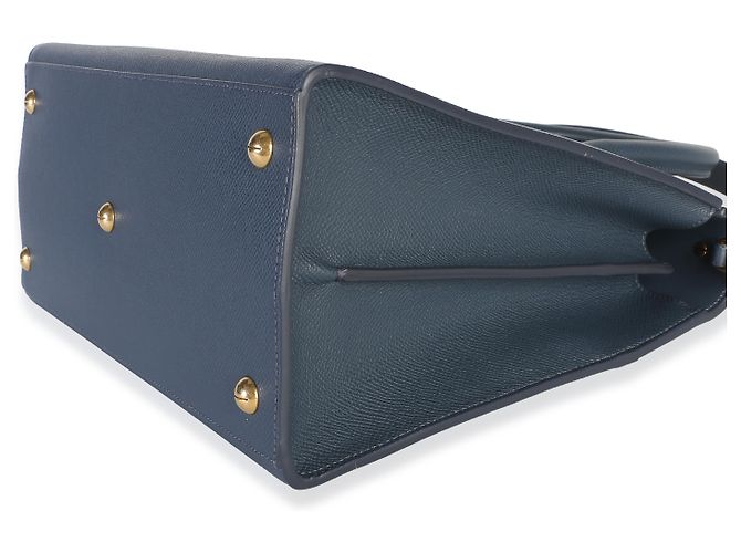 Christian Dior Tote St. Honore Large in Pelle di Vitello Granulata Blu - vista 6