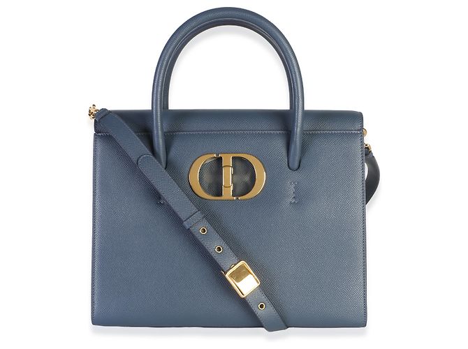 Christian Dior Tote St. Honore Large in Pelle di Vitello Granulata Blu - vista 8