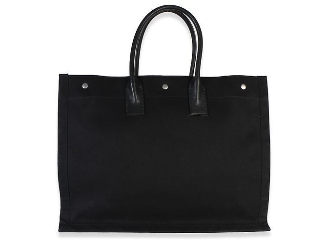 Autre Marque Tote Saint Laurent Rive Gauche in lino e pelle di vitello nera - vista 2