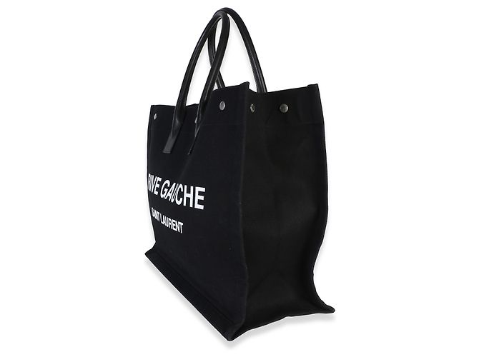 Autre Marque Tote Saint Laurent Rive Gauche in lino e pelle di vitello nera - vista 3