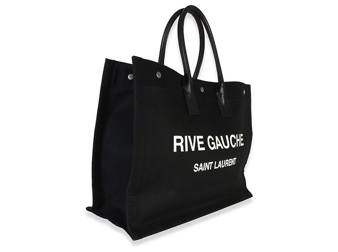 Autre Marque Tote Saint Laurent Rive Gauche in lino e pelle di vitello nera - vista 4