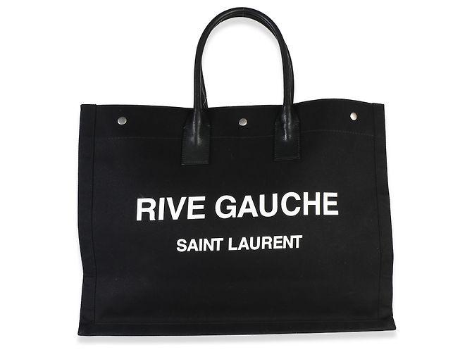 Autre Marque Tote Saint Laurent Rive Gauche in lino e pelle di vitello nera - vista 8