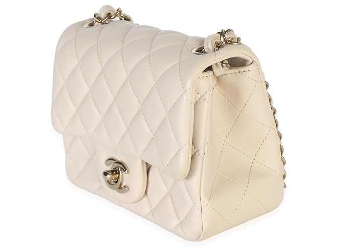 Borsa Mini Square Flap Chanel in pelle d'agnello matelassé beige - vista 3