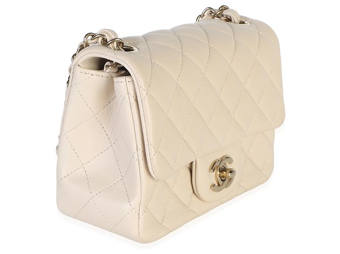 Borsa Mini Square Flap Chanel in pelle d'agnello matelassé beige - vista 4