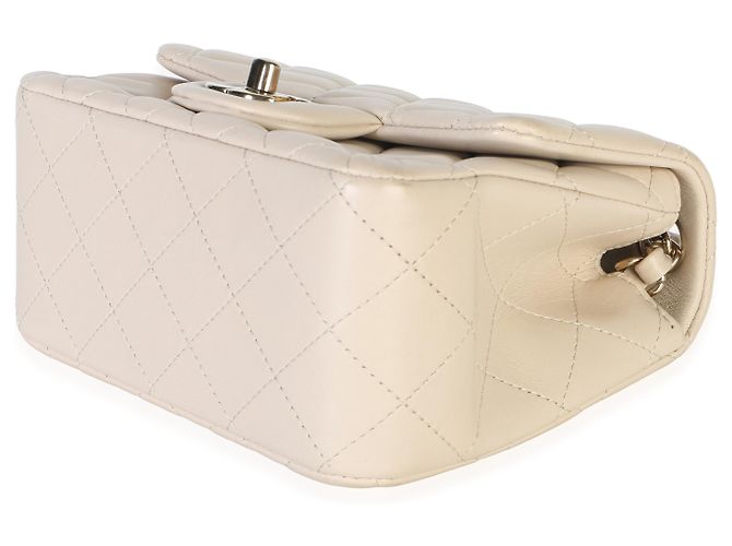 Borsa Mini Square Flap Chanel in pelle d'agnello matelassé beige - vista 6