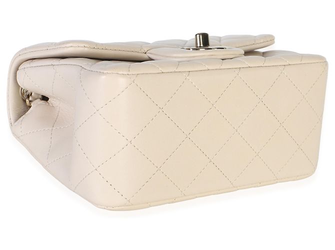 Borsa Mini Square Flap Chanel in pelle d'agnello matelassé beige - vista 7