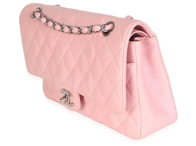 Borsa Chanel Pink Quilted Caviar Medium Classic Double Flap Bag - vista 3