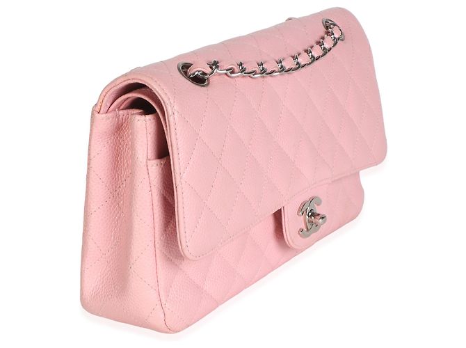 Borsa Chanel Pink Quilted Caviar Medium Classic Double Flap Bag - vista 4