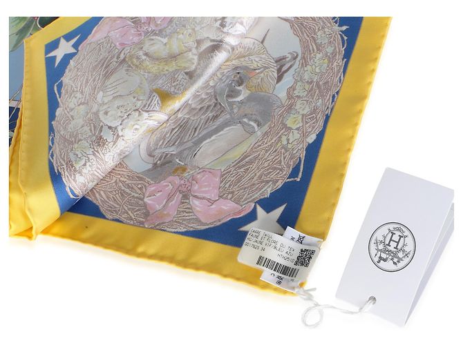 Foulard Hermès Jaune Vif Bleu Azur Multicolor Silk Faune Et Flore Du Texas Scarf 90 - vista 3