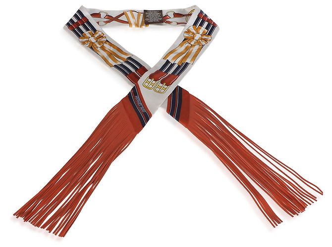 Hermès Twilly Jumping Fringe in seta Creme Alezan Anthracite - vista 2