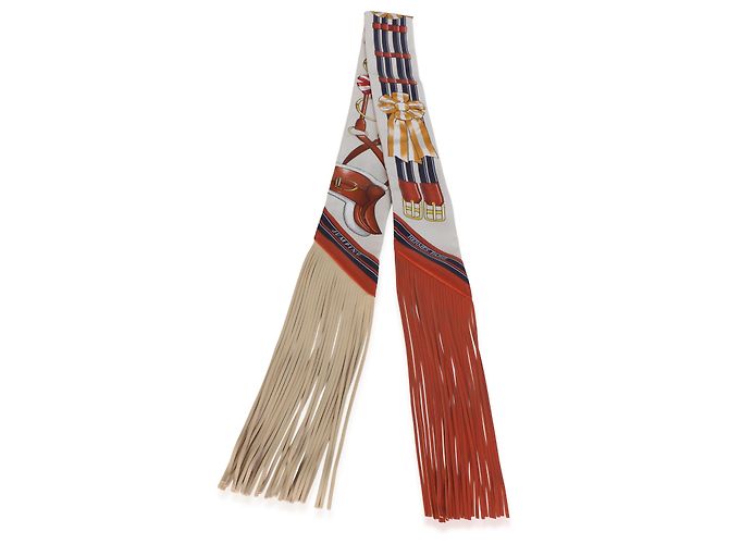 Hermès Twilly Jumping Fringe in seta Creme Alezan Anthracite - vista 3