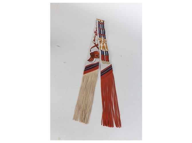 Hermès Twilly Jumping Fringe in seta Creme Alezan Anthracite - vista 5