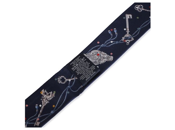 Hermès Bleu Marine Gris Argent Marine Les Cles A Pois Silk Fringe Twilly - vista 2