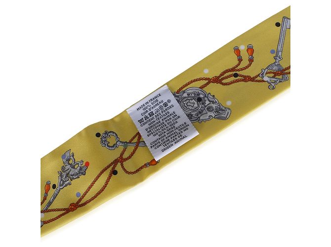 Hermès Jaune Argent Orange Vif Silk Les Cles A Pois Silk Fringe Twilly - vista 2