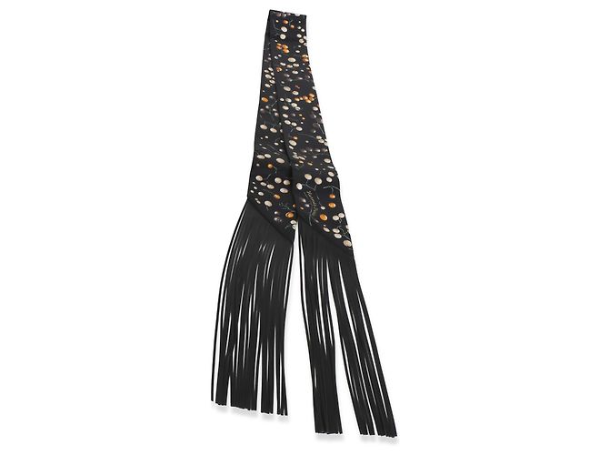 Hermès Noir Beige Dore Orange Silk Red Berries Fringe Twilly - vista 3